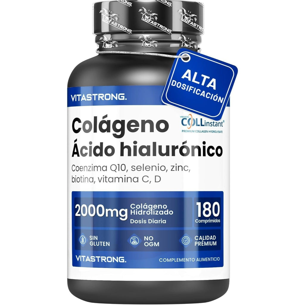 Colágeno y Ácido Hialurónico 180 Comprimidos, Colágeno Hidrolizado 2000mg con Biotina, CoQ10, Zinc, Selenio, Vitaminas C y D, Suplemento de Colágeno para Piel, Huesos y Articulaciones – Calidad COLLinstant