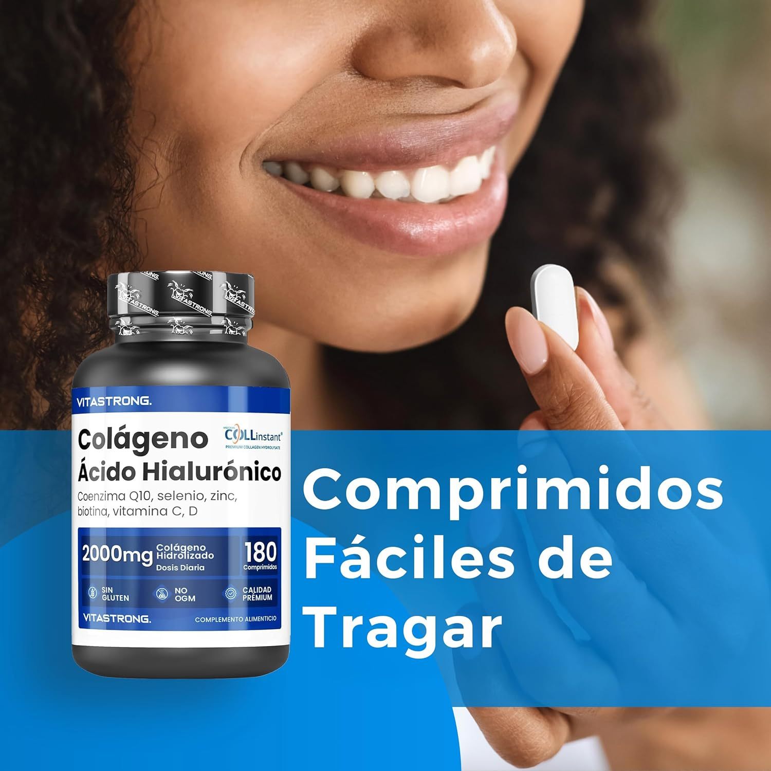 Colágeno y Ácido Hialurónico 180 Comprimidos, Colágeno Hidrolizado 2000mg con Biotina, CoQ10, Zinc, Selenio, Vitaminas C y D, Suplemento de Colágeno para Piel, Huesos y Articulaciones – Calidad COLLinstant