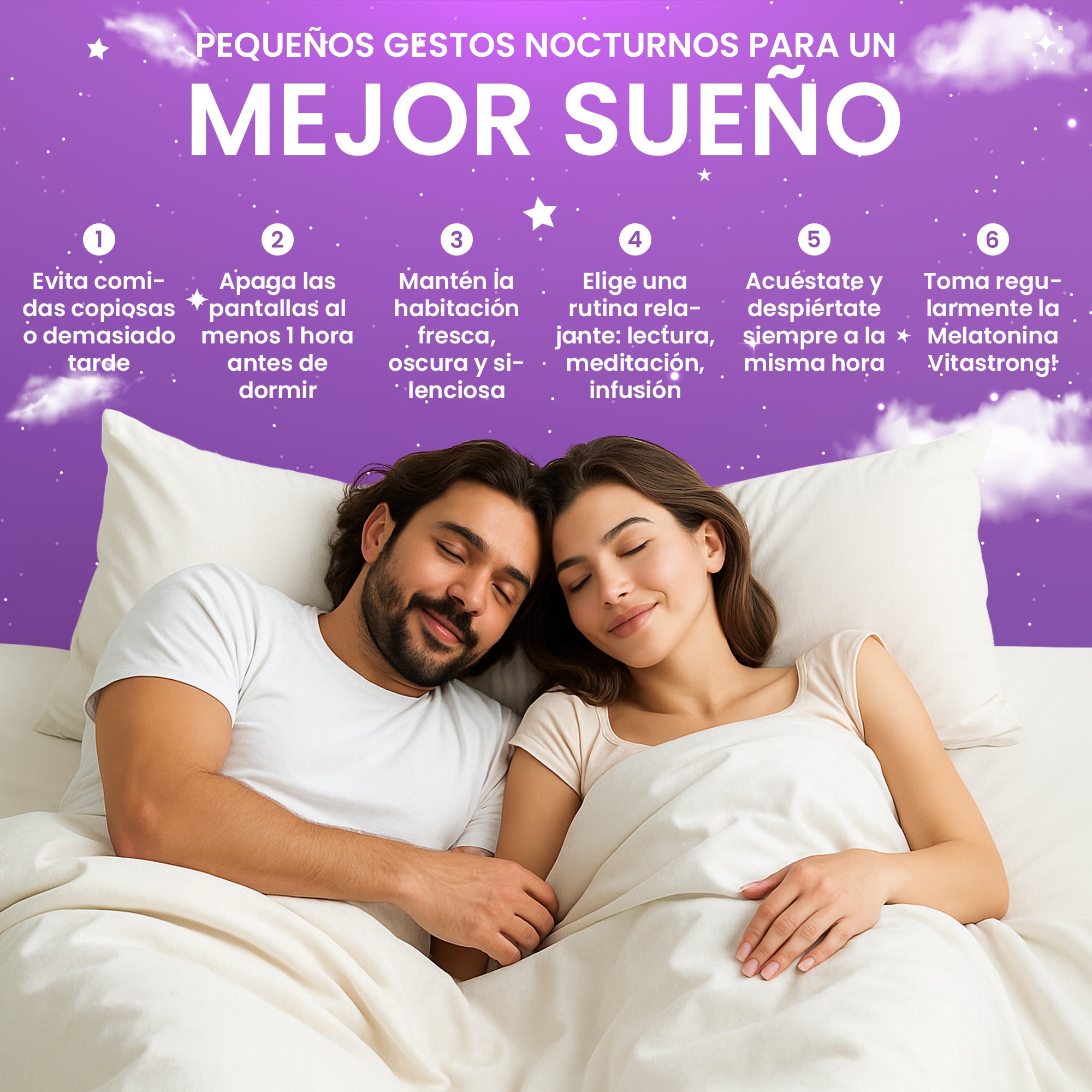 Melatonina Vitastrong Complex, 365 Microcomprimidos de 1Mg de Melatonina con Manzanilla, Valeriana, Lavanda y Vitamina B6, Melatonina de Liberación Prolongada, Sueño y Jet Lag, Pastillas de Melatonina Natural